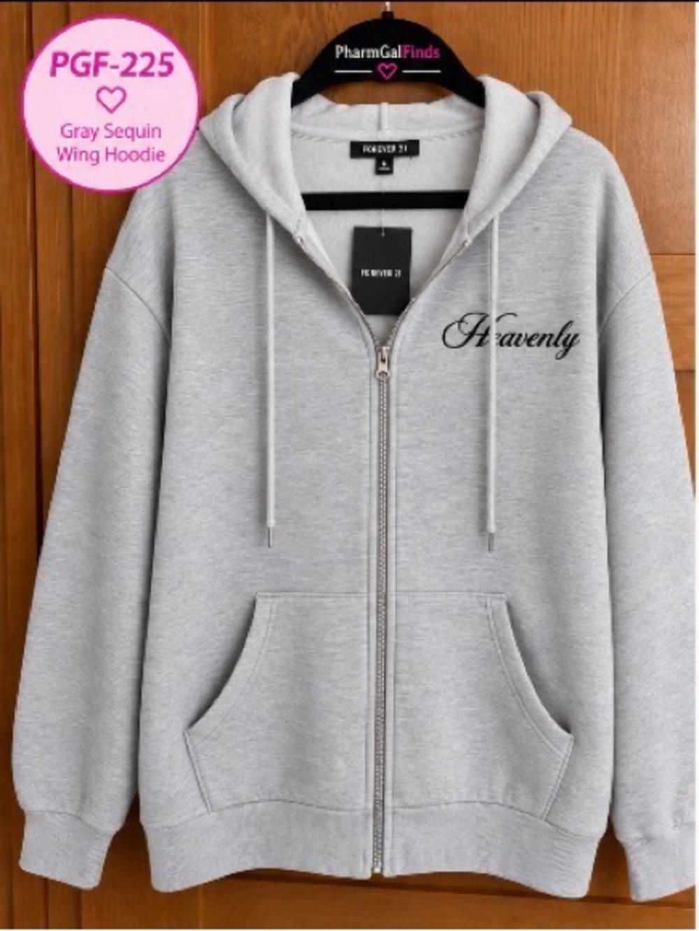 Forever 21 Gray Sequin Angel Wing Zip Hoodie Size, all Silver Sequins